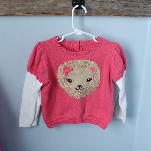 🍁5/$25🎃 Gymboree Size 3T Pink Knit Sweater Lion/Dog? - Picture 1 of 3